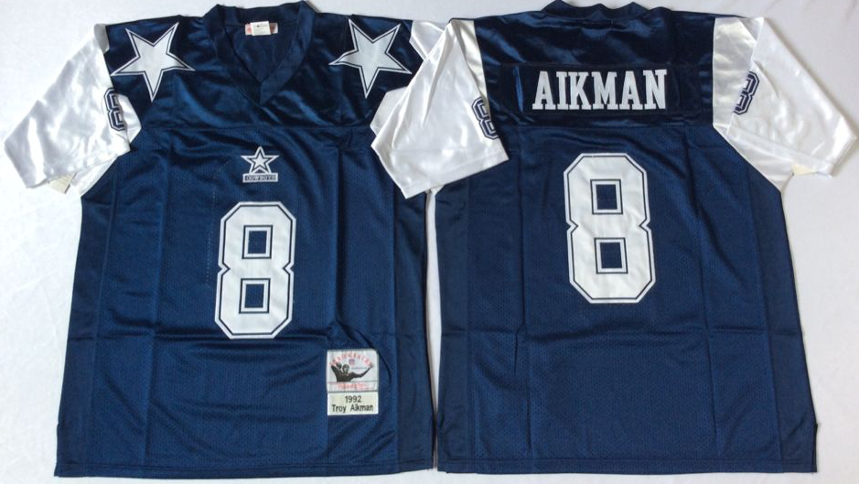 Men NFL Dallas Cowboys 8 Aikman blue Mitchell Ness jerseys